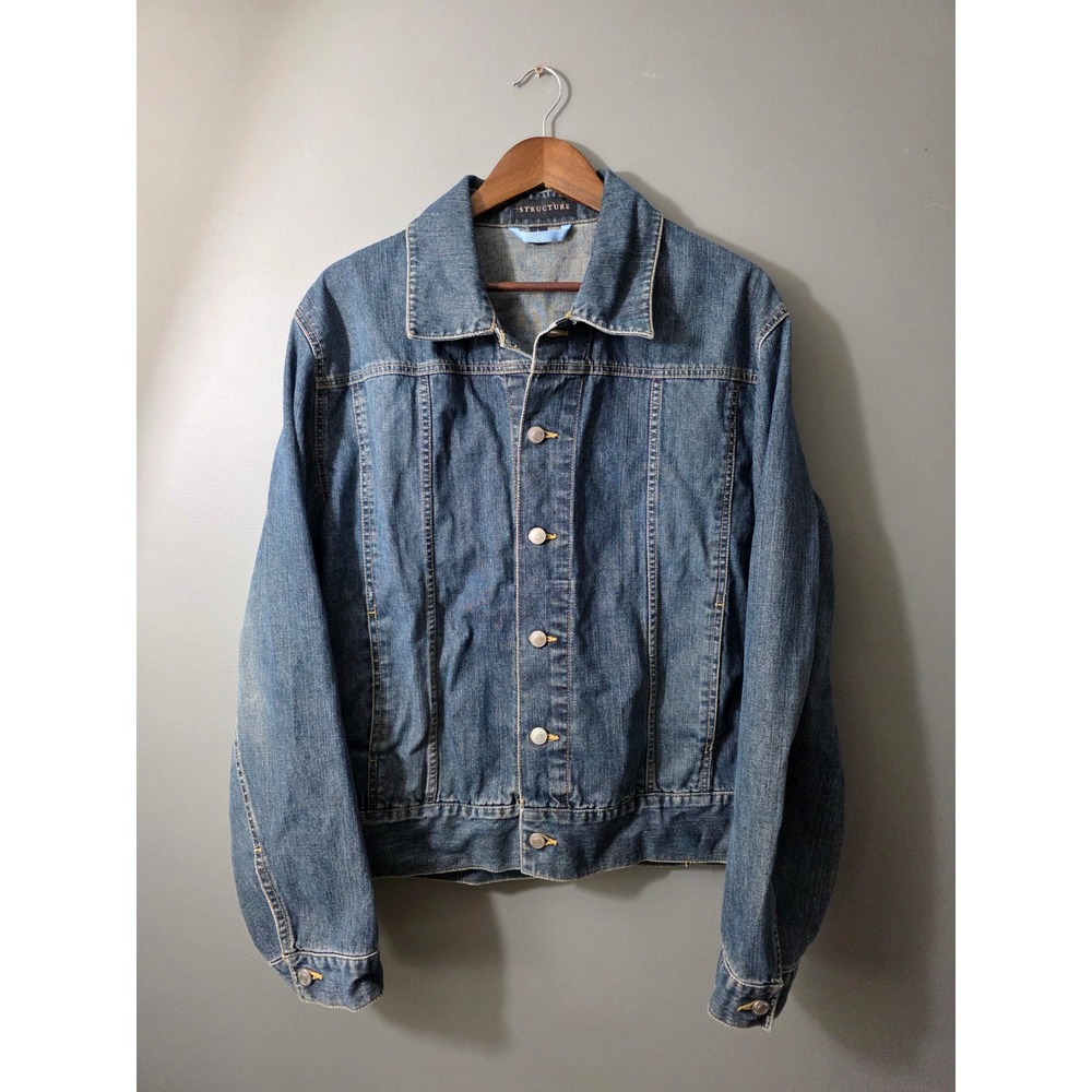 Vintage Structure Mens Blue Denim Trucker Jacket Medium Wash Size Large EUC
